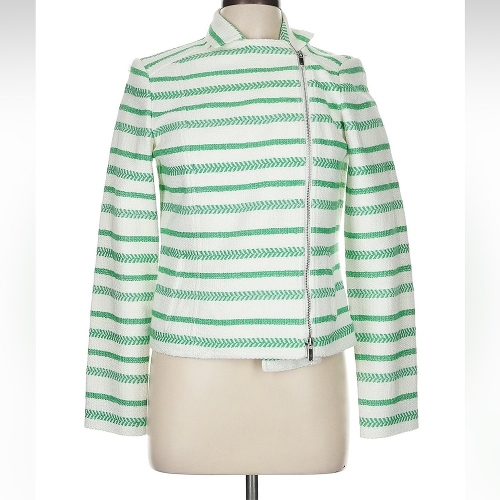 W by Worth Green and White Striped Zip-Front Jacket